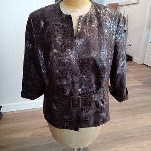Isabella Women's Suits Plus Sz 22W Elegant Brown Crocodile Pattern Belted Jacket